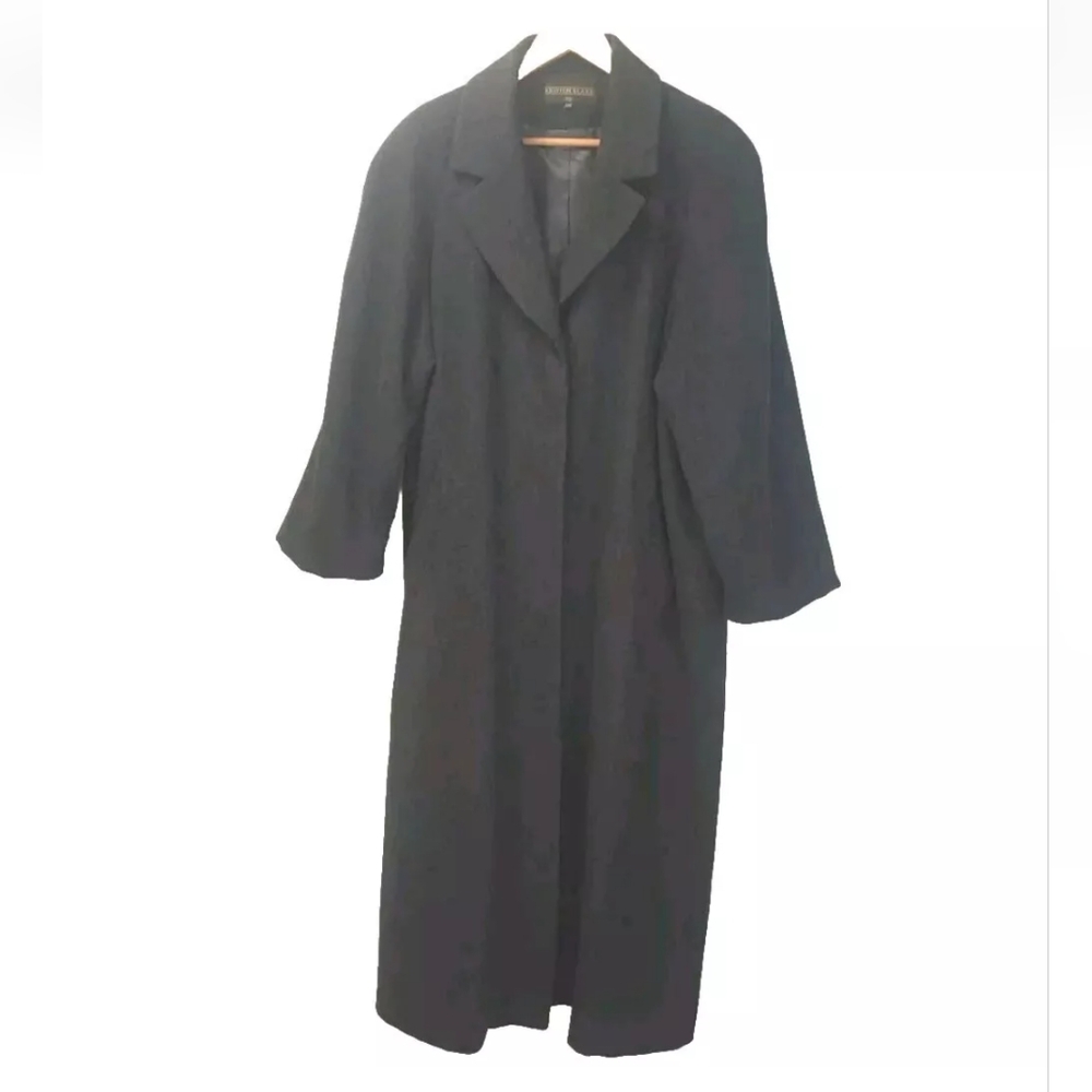 Kristen Blake Cashmere Wool Trench Coat Woman 14W Preppy Black Button Old Money